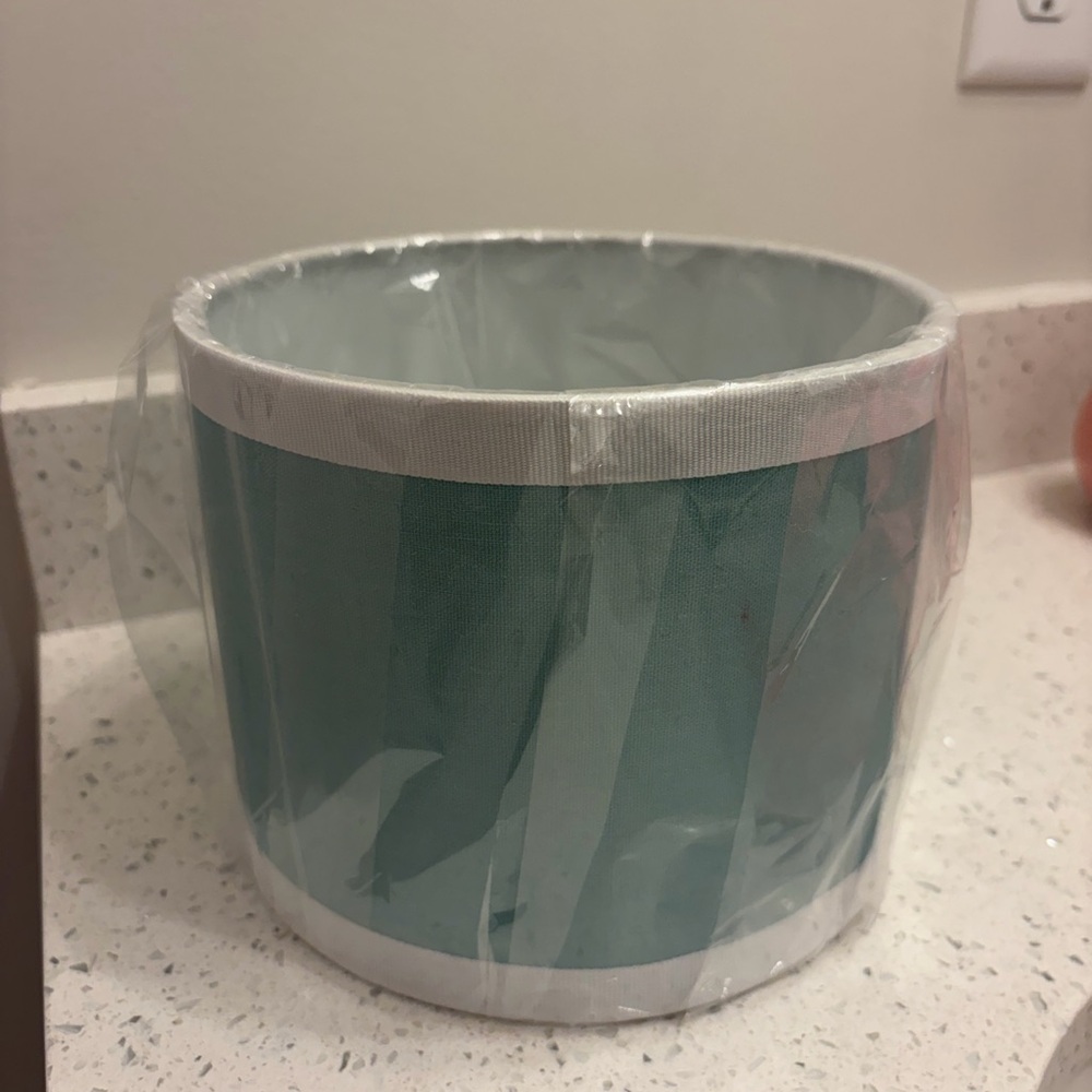 Pottery Barn Teal Fabric Lantern with White Trim